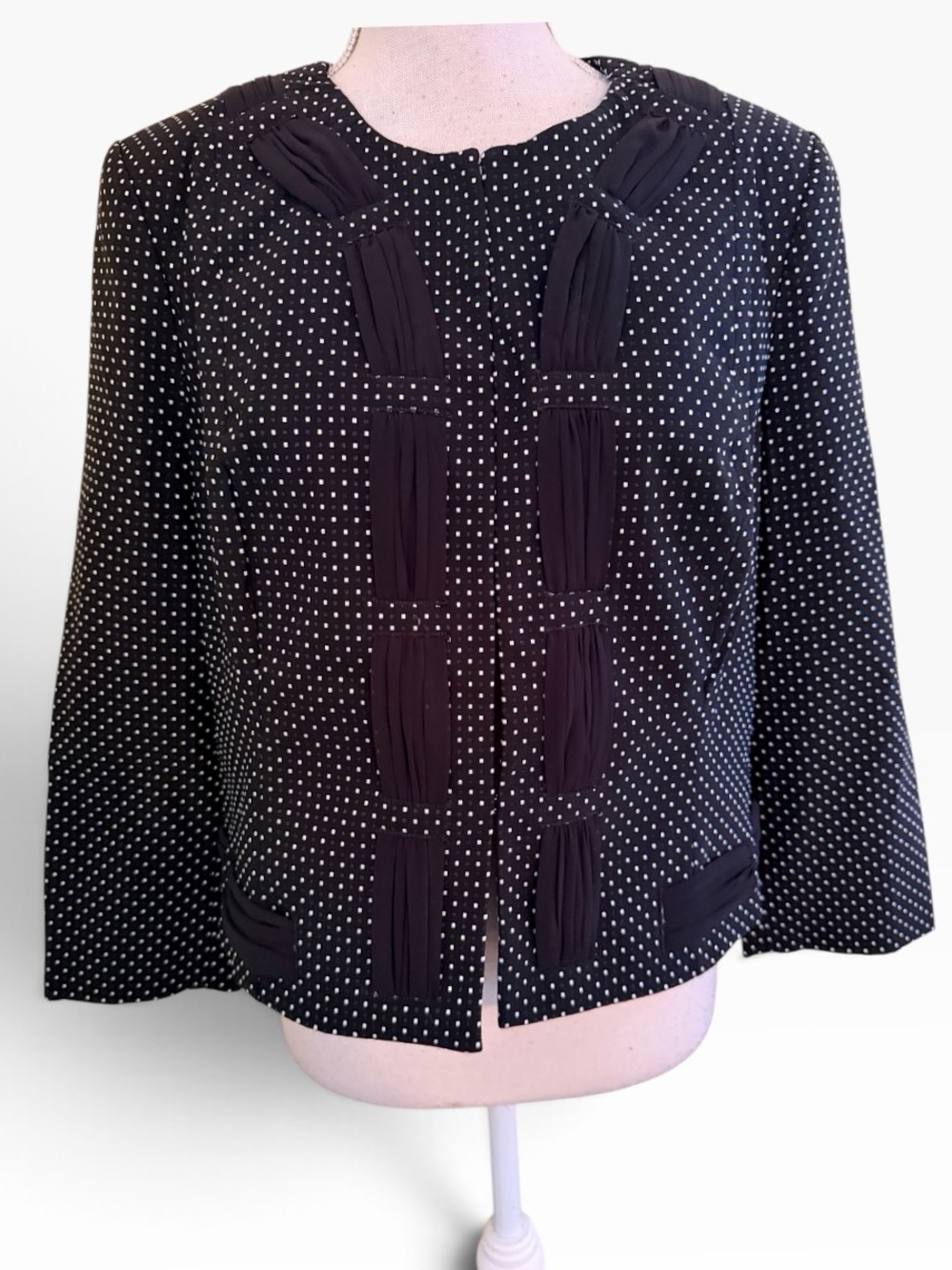 CAbi "Seaside Chic" Black with White Mini Dot Ribbon Trim Blazer #5156 12